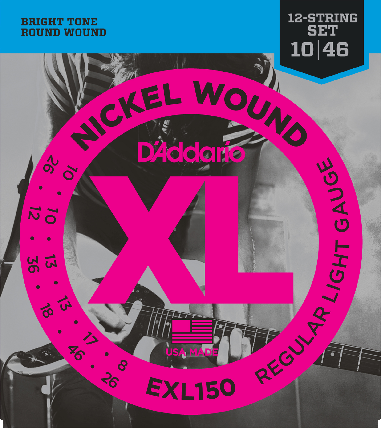 D\'Addario nickel wound guitar strings 12 string set 10-46 EXL150
