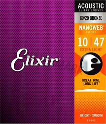 Elixir Nanoweb 80/20 Bronze Guitar Strings 10-47