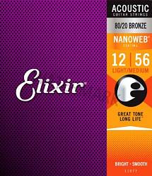 Elixir Nanoweb 80/20 Bronze Guitar Strings 12-56